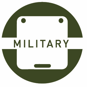 Military logo emblem with army green circular background and white icon design.