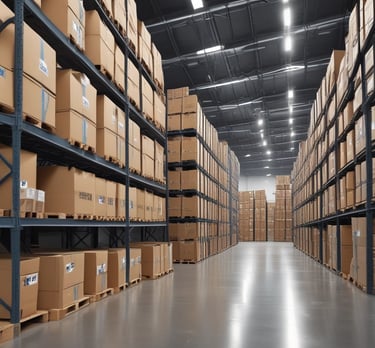 A close-up photo of sturdy industrial cardboard boxes stacked in a warehouse.