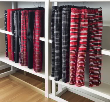 Colorful choir-themed tote bags hanging on a rack ready for purchase.