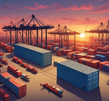 Professional business team analyzing logistics data in a modern office setting