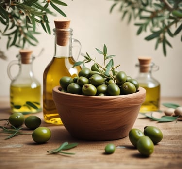 Close-up of artisanal Italian pasta bundles with a backdrop of fresh tomatoes and basil.