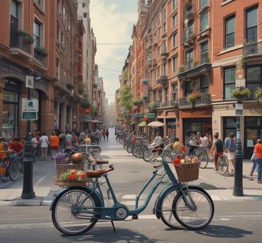 A sleek dark blue car parked in front of a modern building, symbolizing vehicle insurance.