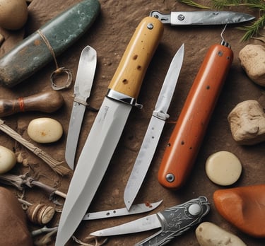 Elegant set of black-handled steak knives arranged neatly on a minimalist black slate tray.