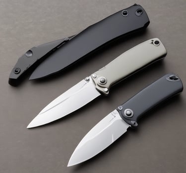 Elegant set of black-handled steak knives arranged neatly on a minimalist black slate tray.