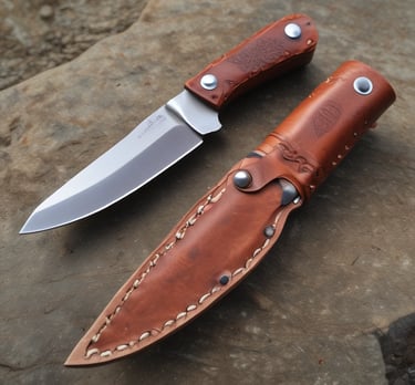 Modern kitchen scene featuring a black ceramic knife block with assorted knives and a stylish black countertop.