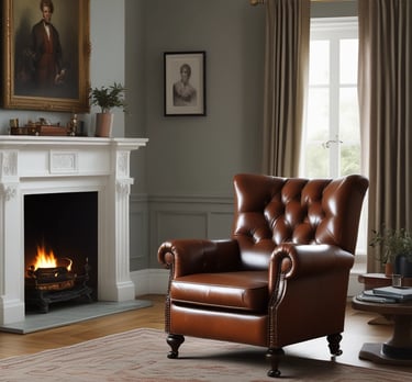 A before-and-after shot showing a chair transformed through bespoke re-upholstery with vibrant fabric.