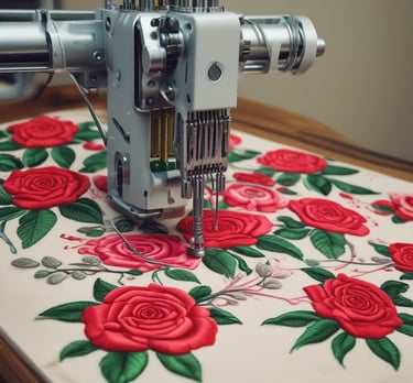 Hands sewing delicate pastel textiles with traditional Mexican motifs.