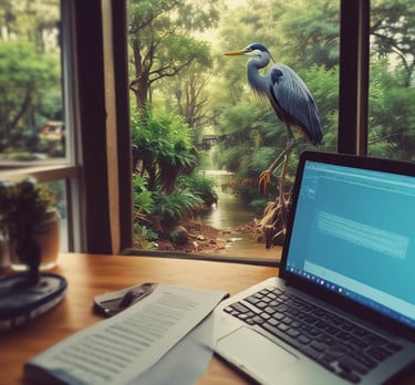 Close-up of the Pond Guard device installed near a koi pond, showing its sleek orange and grey design.