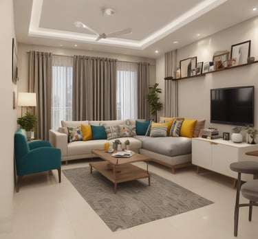 A bright and spacious 2 BHK apartment layout with modern interiors and ample natural light.