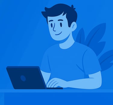 Consultant sitting at desk working on buillding life and business skills