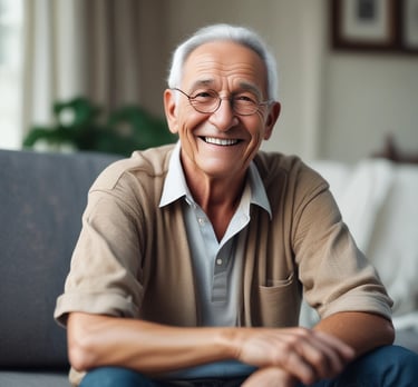 A comforting image of an elderly person using a home emergency assistance button.