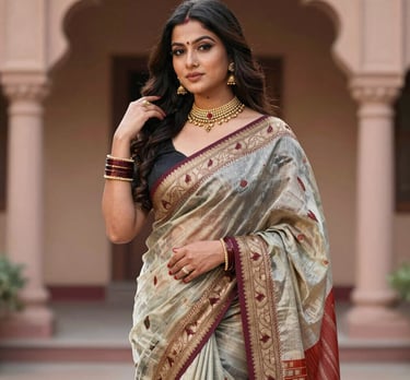 Elegant drape of a Mysore silk saree showcasing its smooth texture.