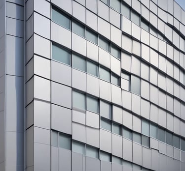 Modern aluminum facade installation on a sleek commercial building with clean architectural lines