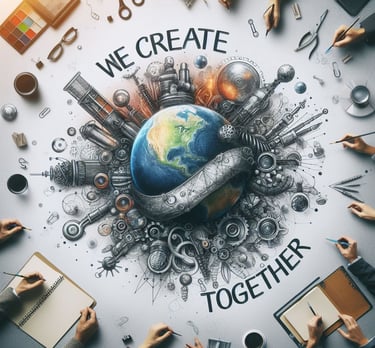 a group of people sitting around a table with a globe