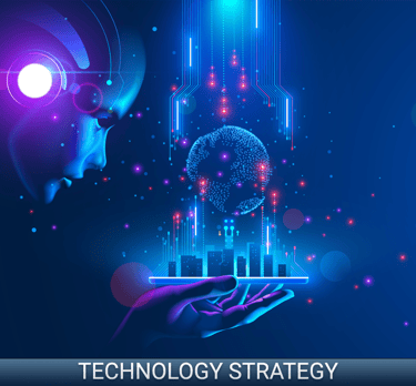 The futuristic view of the globe associated to the corporation denotes Technology Strategy