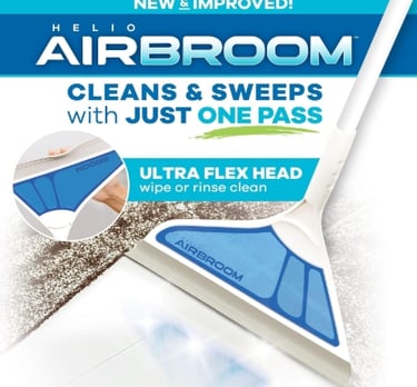 Helio Air Broom 3 Piece Kit All Surface Sweeper and Squeegee for Wet and Dry Cleaning