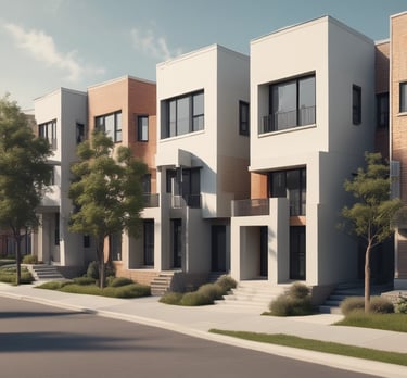 A long, empty road stretches beside a large building with ornate architecture, featuring archways and geometric designs. The building, which is under construction or renovation, is illuminated by bright sunlight against a clear, turquoise sky. Scaffolding and construction materials are visible, suggesting ongoing work.