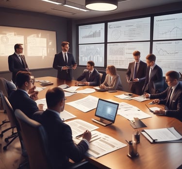 A professional office setting with legal books and a laptop.
