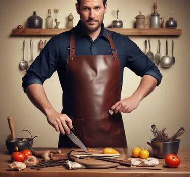 A stylish leather menu folder resting on a wooden table with soft lighting.