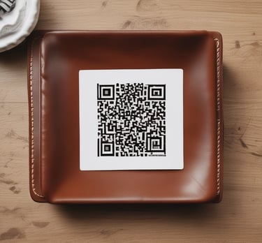 A stylish leather menu folder resting on a wooden table with soft lighting.