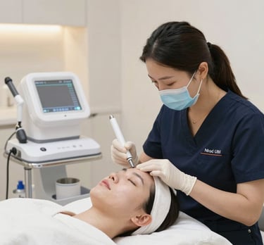 A cozy wooden shelf displaying handmade ceramic mugs with warm lighting.