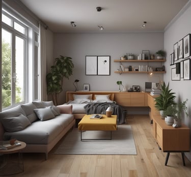 A cozy two-bedroom cottage with a charming garden and white picket fence under a clear blue sky.