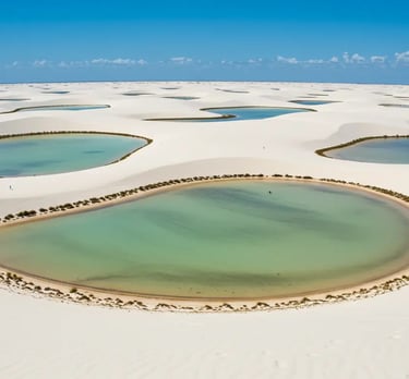a large body of water with a small island in the middle