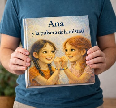 Hombre sosteniendo cuento infantil personalizado