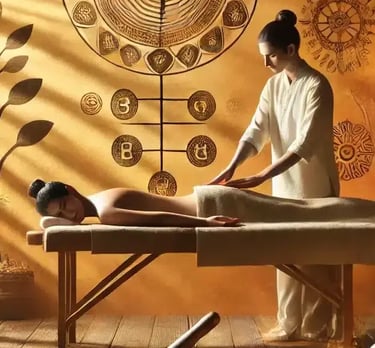 image d'un massage tuina dans une ambiance zen, rassurante et calme