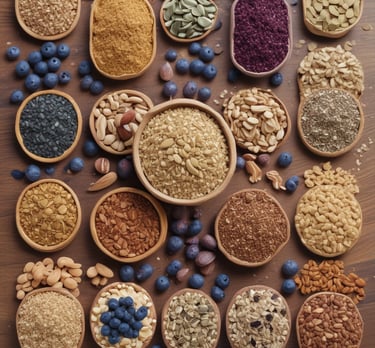 A packet of vegan protein powder is displayed on a kitchen countertop next to a red shaker bottle. The label on the packet reads 'Sprouts Vegan Protein, Salted Caramel flavored' and specifies features like easy to digest, gluten-free, and soy-free. The background is a blurred kitchen setting with dim lighting and a hint of a green plant.