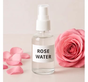 Spray bottle with rose water used for skincare