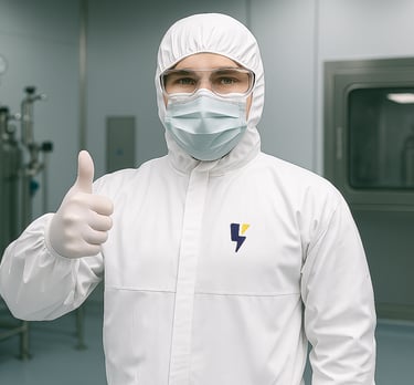 A pharmaceutical production operator with a thumbs up