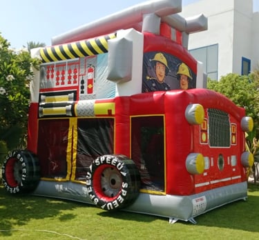 fire station them bouncy castle, fire station bouncy castle