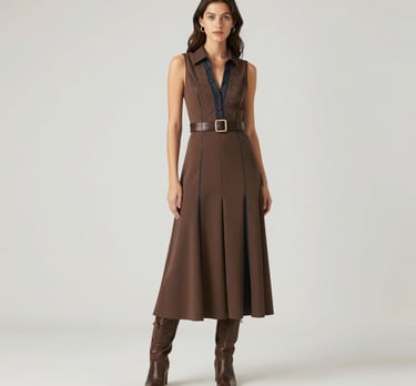 A stylish dress displayed on a mannequin with soft natural lighting highlighting its fabric texture.