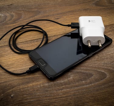 a cell phone with a charger