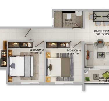 Provident Sunworth 3bhk floor plan Price Carpet area