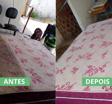 a bed with a mattress and a suitcase