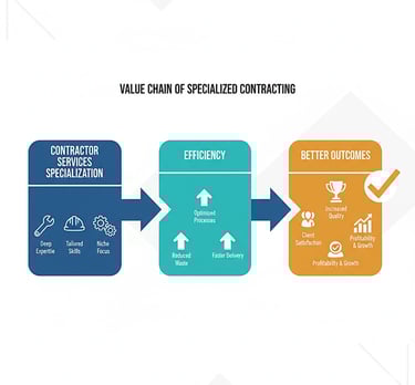An infographic illustrates a "Value Chain of Specialized Contracting.