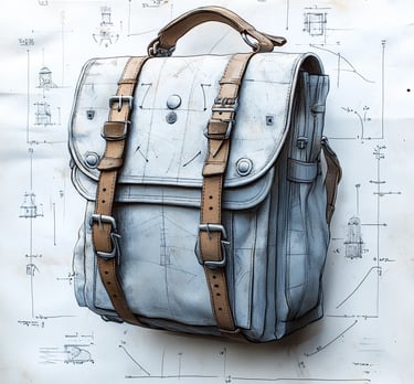 blueprint style illustration of backpack