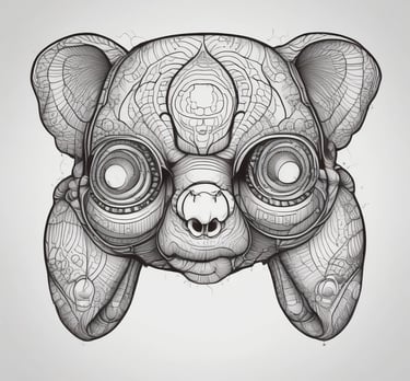 a drawing of a dog with a mask on