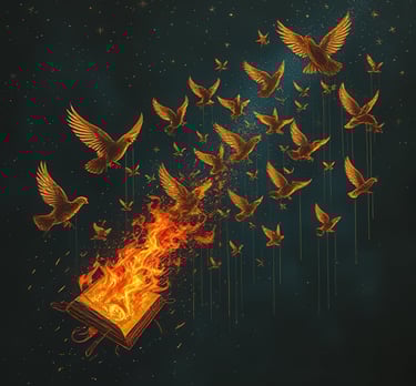a book with a bookmark flying out of it