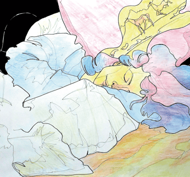 El viaje le pilló durmiendo, Dibujos a rotulador y lápices de colores. 50 x 70 cm. Digitalizados en formato A3.