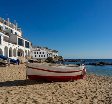 Calella de Palafrugell seaside village with beach and boats