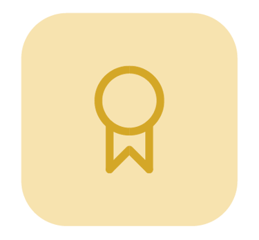 Minimalistyczna złota ikona wstążki na jasnożółtym tle kwadratowym oznaczająca jakość.