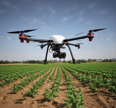 A drone equipped for seeding applications in a farm.