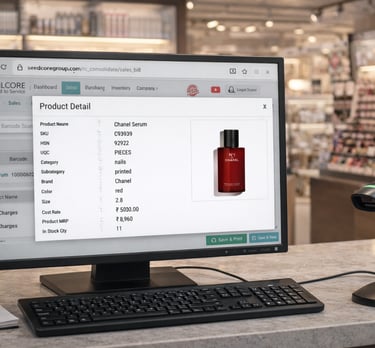 RetailCore Software for cosmetic store billing, barcode, inventory management