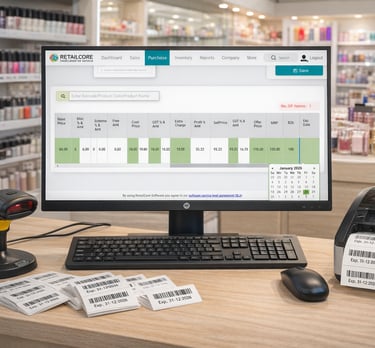 computer screen showing retailcore software barcode label and tag design and printing