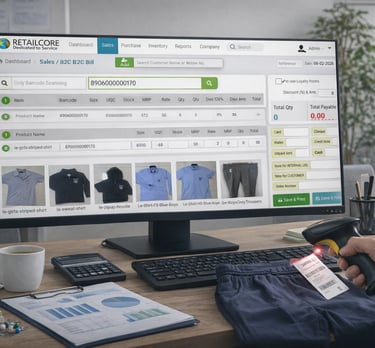 retailcore software billing with barcode scanning at school uniform retail store