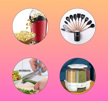 a bunch of different types of kitchen utensils with various lifestyle goods and kitchen items