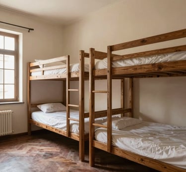 A safe and welcoming shelter room with beds prepared for overnight stay.